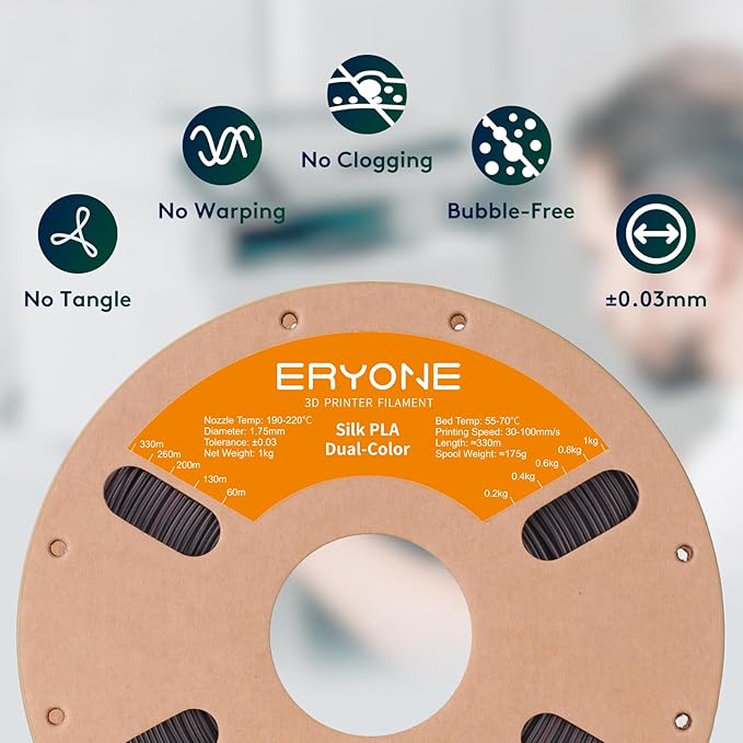 ERYONE Silk Dual Color PLA Filament 3D Printer 1.75mm +/- 0.03mm, Bicolor - Image 4