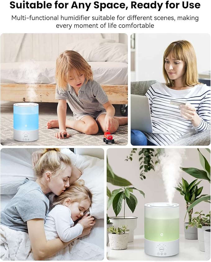 Esemoil Smart Humidifiers for Bedroom, 2.5L Top Fill Cool Mist Humidifiers - Image 4