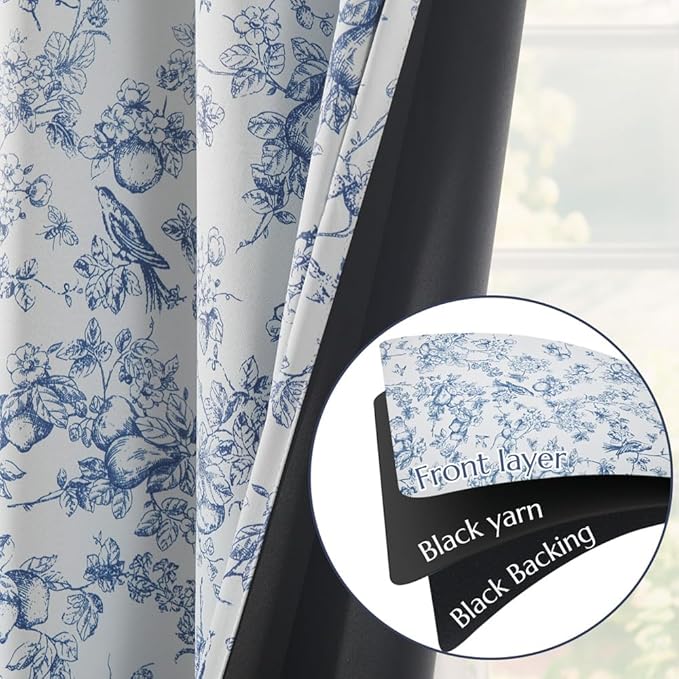 jinchan 95% Blackout Floral Curtains 84 Inches Long, Printed Flower Blue - Image 7
