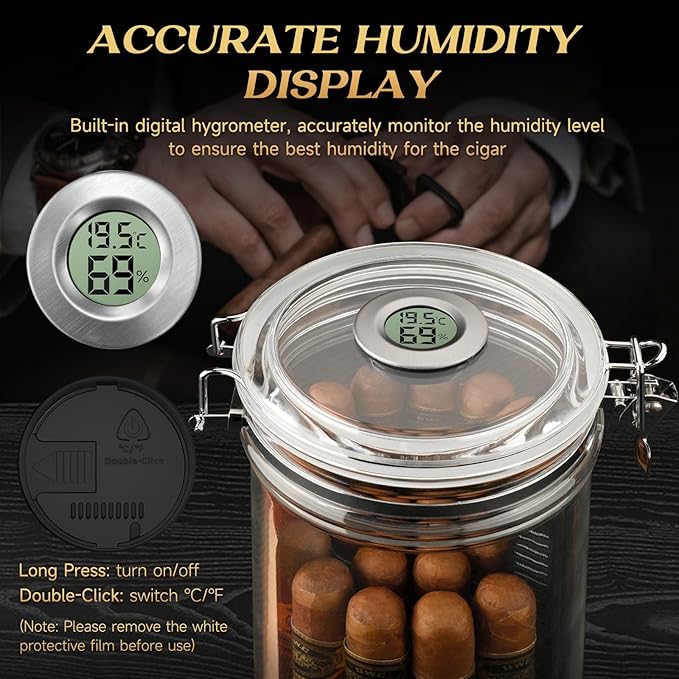 XIFEI Acrylic Humidor Jar with Digital Hygrometer, Tall Design Storage Case - Image 4