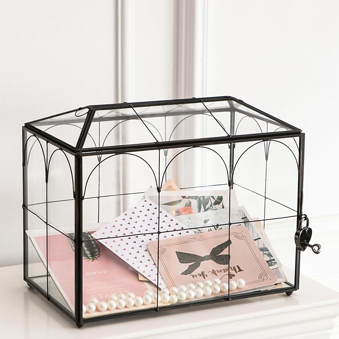 Wedding Card Box with Slot, 10.2'' Large Glass Card Boxes by Giadun