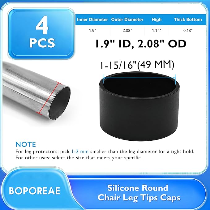 4 Pcs 1-15/16" Round Chair Leg Tips Caps, Silicone Rubber Furniture Leg Floor - Image 9