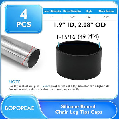 4 Pcs 1-15/16" Round Chair Leg Tips Caps, Silicone Rubber Furniture Leg Floor - Image 9
