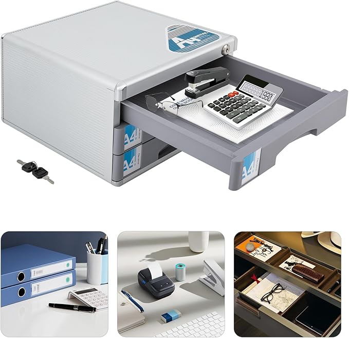 3 Tier Desktop Drawer Organizer, 3 Drawers Aluminum Alloy File Organizer - Image 8
