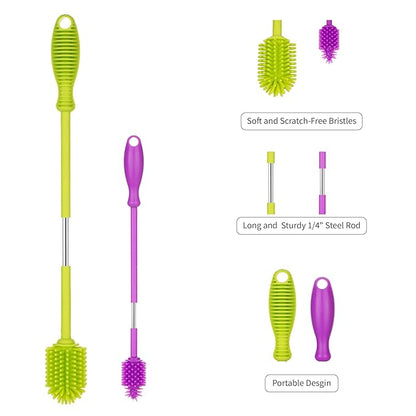 A-Brush Silicone Bottle Cleaner Brush, 2 Piece Set, Long Handle - Image 3