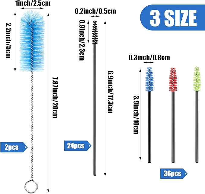 62 Pieces 3 Size Hummingbird Feeder Cleaning Brush Mini Nylon Tube Brush Set - Image 2