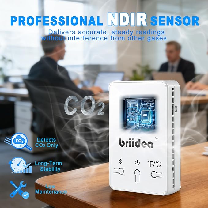 Wireless Indoor Air Quality Monitor, Briidea Bluetooth Portable CO2 Detector - Image 4