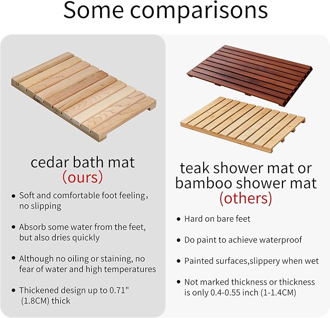 bingaai Cedar Wood Shower Mat, Cedar Wooden Bath Mats, Small Wood Bath Mat 20 x - Image 5