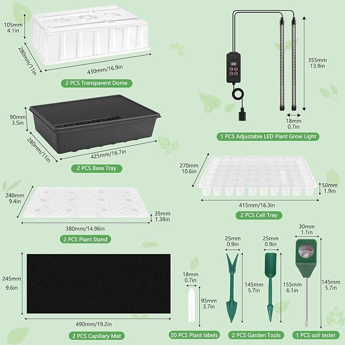 Indoor Seed Starting Kit with 60-Cell Self-Watering Tray, LED Grow Light - Image 6