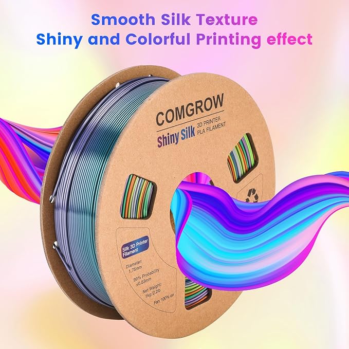 Comgrow Rainbow Colors Silk PLA 3D Printer Filament, PLA Filament 1.75mm - Image 7