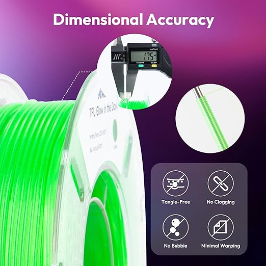 AMOLEN 95A TPU Glow in The Dark Filament Bundle, Best - Image 6