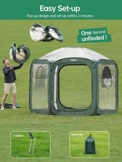 Porayhut Pop up Greenhouse Tent, Portable Large Walk-in Plant House 10’X10’ - Image 6
