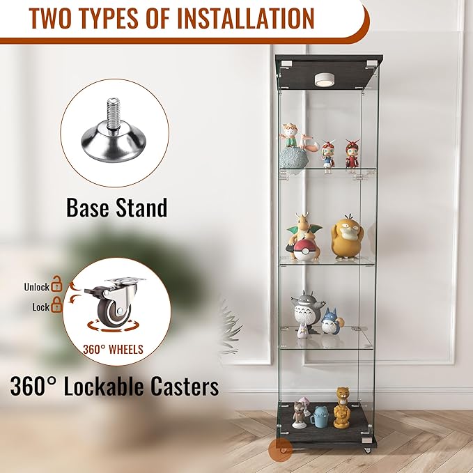 Yoluckea 4-Shelf Glass Display Cabinet - Image 5