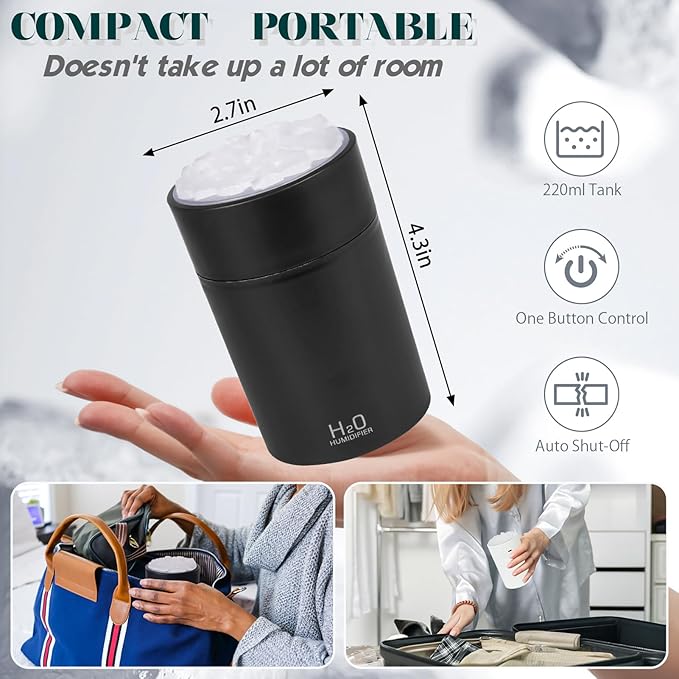 Portable Mist Humidifier Auto Shut-Off USB Powered 220ml Small Desktop - Image 2