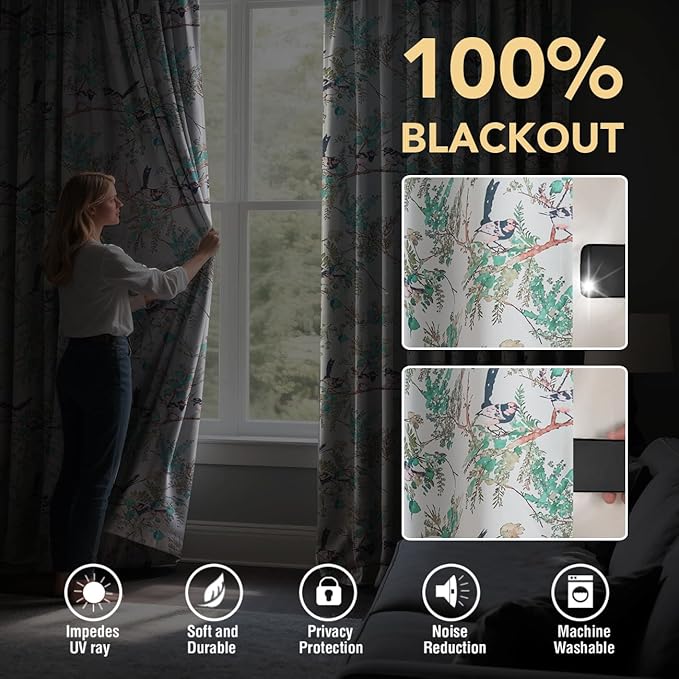 H.VERSAILTEX Floral 100% Blackout Curtains 84 inch Length 2 Panels Vintage - Image 3