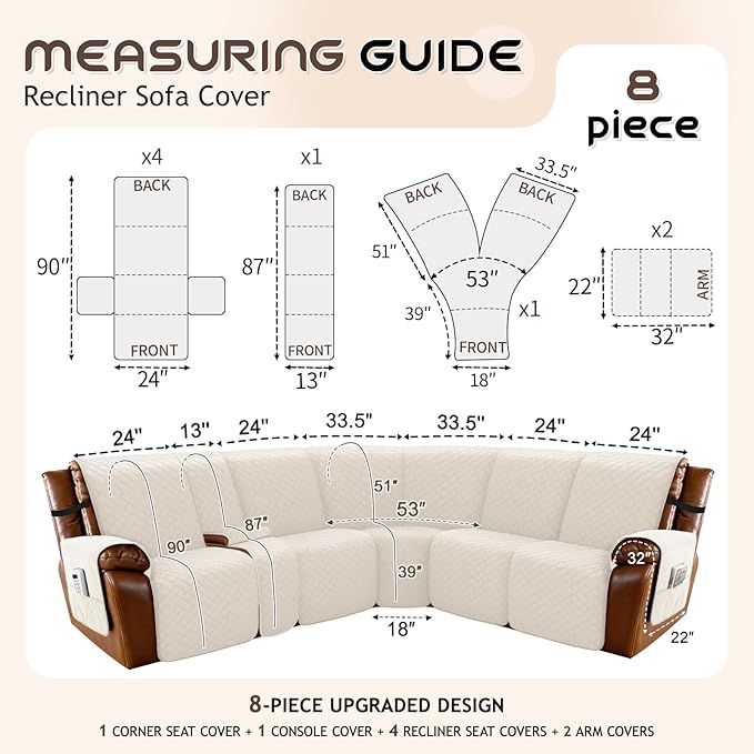 Arfntevss Waterproof Recliner Sectional Couch Covers - Image 5