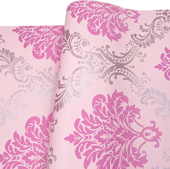 Yifely Vintage Pink Damask Self-Adhesive Shelf Drawer Liner Moisture Proof PVC - Image 5