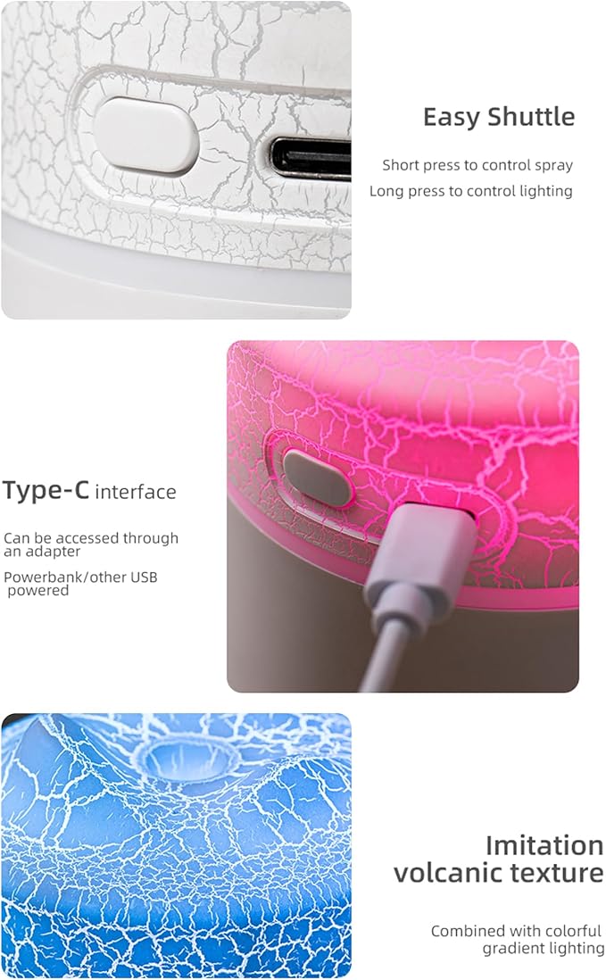 Portable Mini Humidifier, Colorful Volcanic Texture, 300mL Cool Mist Humidifier - Image 5