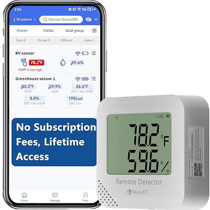 WiFi Temperature & Humidity Monitor, No Subscription 24/7 Remote Temp Sensor by FALAIOT