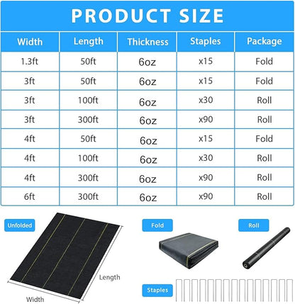 5ft x300ft Pro Black Weed Barrier, 6oz Premium Landscape Fabric-Heavy Duty - Image 2