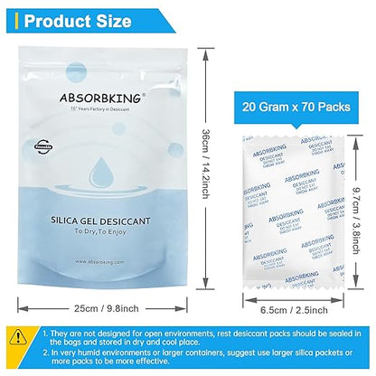 Moisture Absorbers – 20 Gram 70 Packs Silica Gel Packets - Image 3