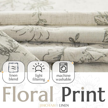 jinchan Lined Linen Blend Curtain Floral Curtains - Image 2