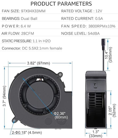 GDSTIME 97mm x 33mm DC Blower, 110V 220V AC Powered Fan 9733 - Image 7