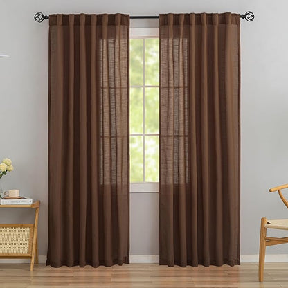 Coffee Brown Linen Back Tab Curtains 84 Inches Long 2 Panels Set by DONREN