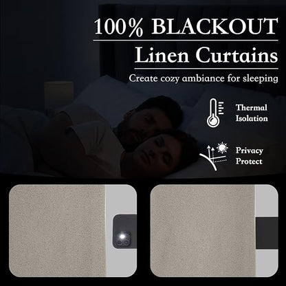 RYB HOME 100% Blackout Silver Grey Curtains, Privacy Flax Linen Drapery - Image 3