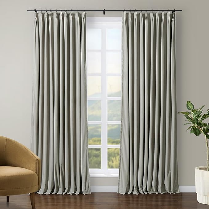 TWOPAGES Luxury Velvet Curtain Pinch Pleated Neutral Gray Curtain 96 inch Long by TWOPAGES