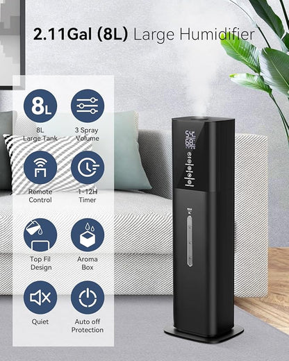 Humidifiers for Bedroom, 2.11Gal 8L Quiet Humidifiers for Large Room - Image 2