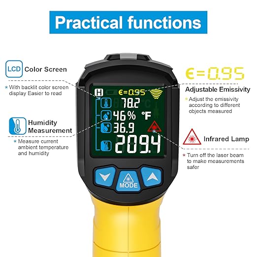 MESTEK Infrared Thermometer Gun -58°F to 1472°F, Digital Temperature Gun/K-Type - Image 4