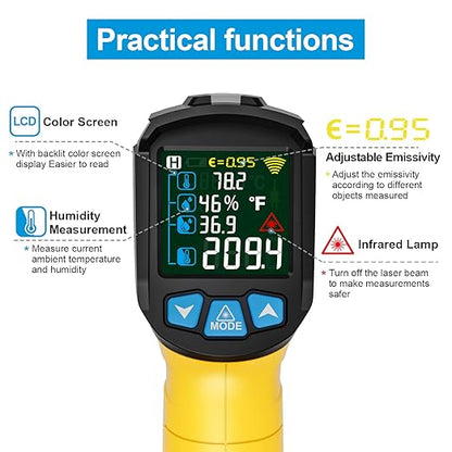 MESTEK Infrared Thermometer Gun -58°F to 1472°F, Digital Temperature Gun/K-Type - Image 4