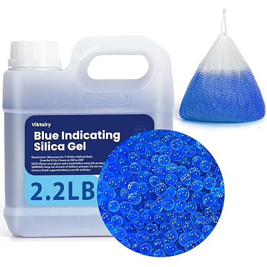 2.2LBS Desiccant Beads, Premium Blue Indicating Reusable Silica Gel Beads Bulk by Viktairy