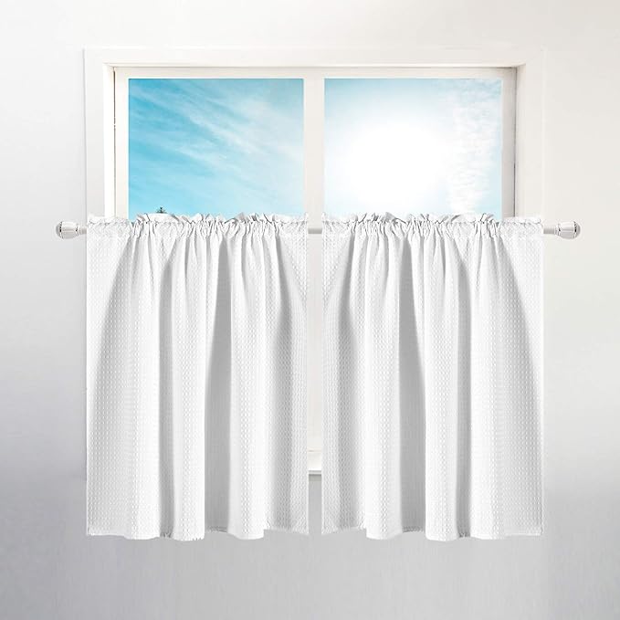 Barossa Design Waffle Weave Half Window Tier Curtains: Small Bathroom Window by BarossaDesign