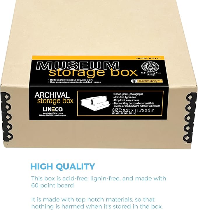 Lineco Museum Archival Storage Box, 9.25x11.75x3 in. Drop Front Design. - Image 5