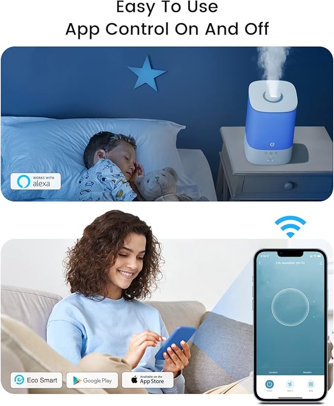 Humidifiers for Bedroom Large Room, Esemoil Smart WiFi Cool Mist Humidifiers - Image 2