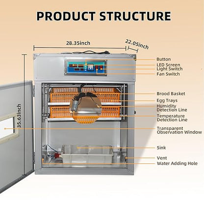 XKV 176 Eggs Incubator with Automatic Egg Turning, Temperature Humidity Control - Image 2