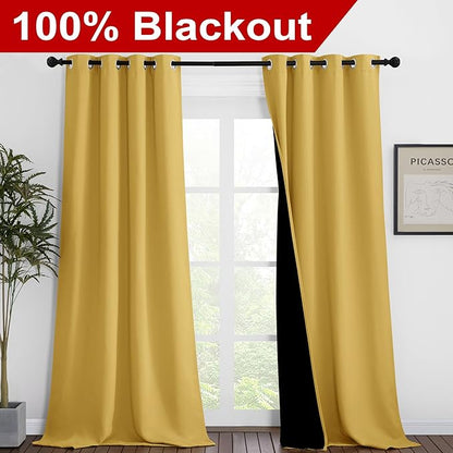 NICETOWN Bright Yellow Full Shade Curtain Panels, Pair of Thermal Insulated & - Image 2