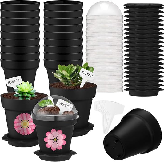 30 Pcs Plant Nursery Pots with Humidity Dome 2.95'' Small Plant Pots Plastic by Jingmore