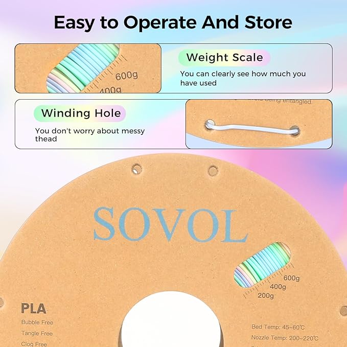 Sovol 3D Printer Matte Multicolored Fast Change Rainbow PLA 1kg Spool 3D - Image 6