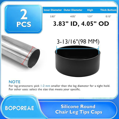 2 Pcs 3-13/16" Round Chair Leg Tips Caps, Silicone Rubber Furniture Leg Floor - Image 9