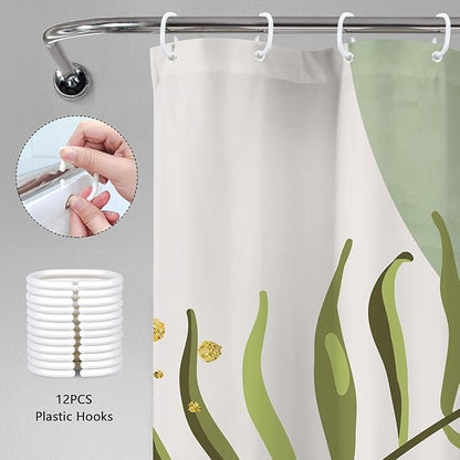 Sage Green Boho Shower Curtain 72Wx78H Modern Bohemian Abstract Leaves Olive - Image 5