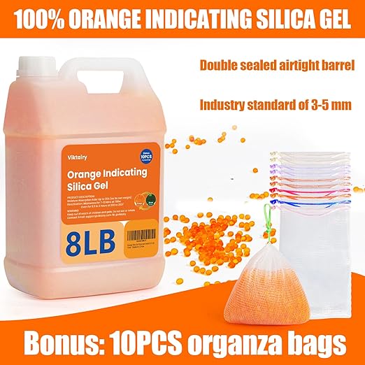 8LBS Silica Gel Desiccant Beads, Premium Orange Indicating Reusable Desiccant - Image 2