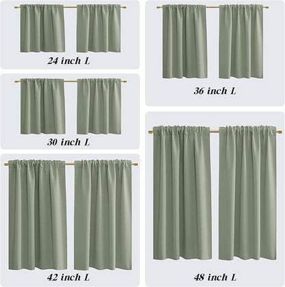 Green Blackout Curtains for Small Window Set, Darkening Room Curtains 2 Panels - Image 2
