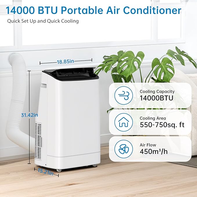 GarveeHome 14, 000 BTU Portable Air Conditioner – 3-in-1 AC - Image 2