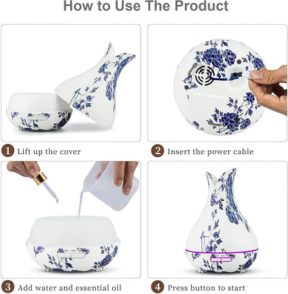 Oriental Blue-and-White Floral Pattern Grain Aroma Diffuser Ultrasonic Cool - Image 7