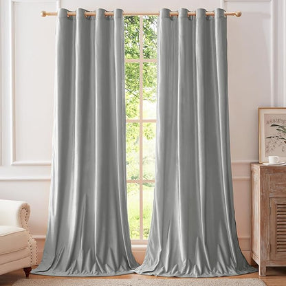 BULBUL Light Grey Velvet Curtains 96 inches Luxury Elegant Living Room Curtain by ModernShinyVelvetCurtains
