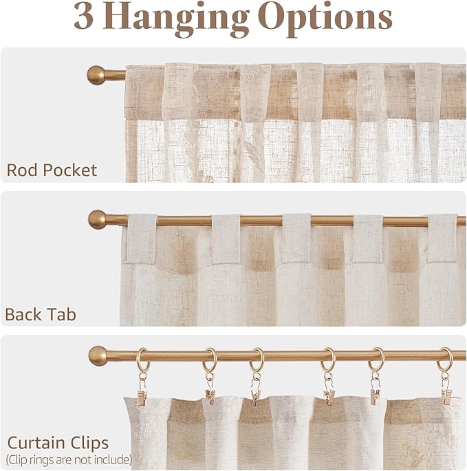 jinchan Belrose Linen Floral Cafe Curtains 45 Inch Length Embroidered Farmhouse - Image 7