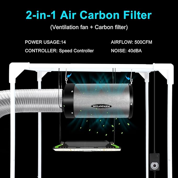 MELONFARM Air Filtration Kit 4", Built-in 14cm Fan Low Nois Carbon Filter - Image 2